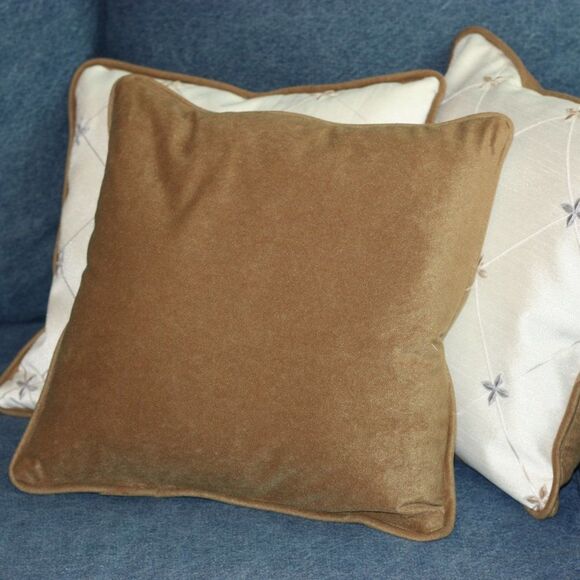 Copper with Creamy Silk Shantung 3 Pillow Set 14 x 14 NEW - Picture 5 of 10